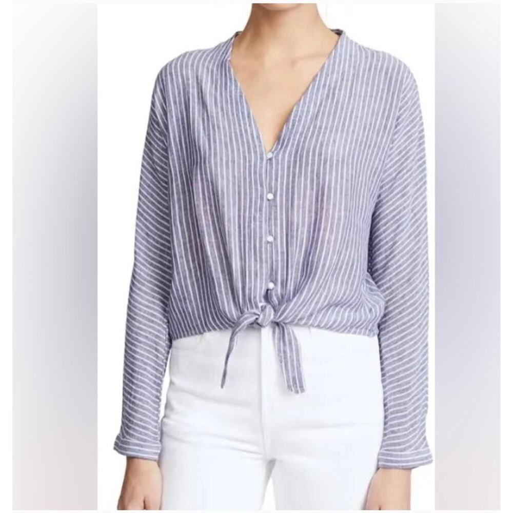 Rails 'Sloane Terrenas' Tie Front Blouse Linen Blend Size Small Button Parisian
